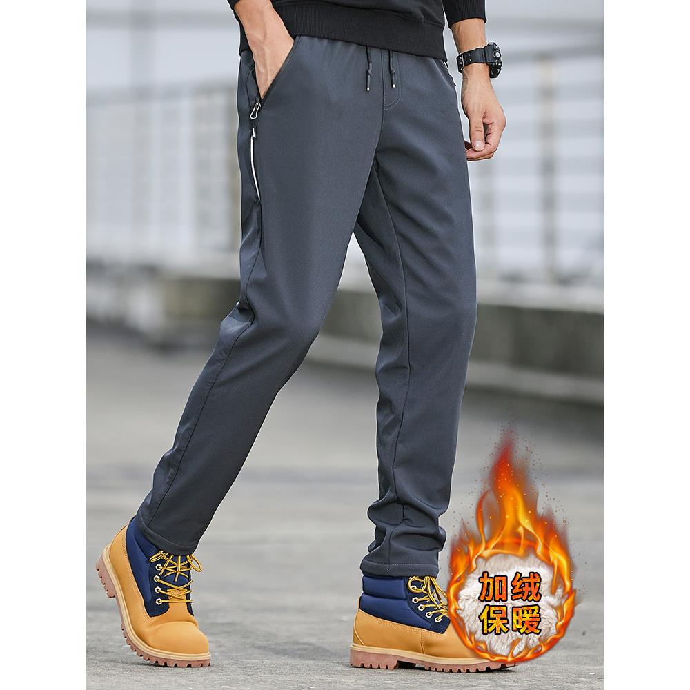 鸭鸭加绒加厚冲锋裤男冬季防寒保暖羊羔绒登山裤户外防风防水滑雪