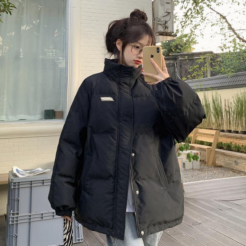 鸭鸭学生黑色羽绒服女加厚冬季外套2023新款短款棉服面包服宽松小