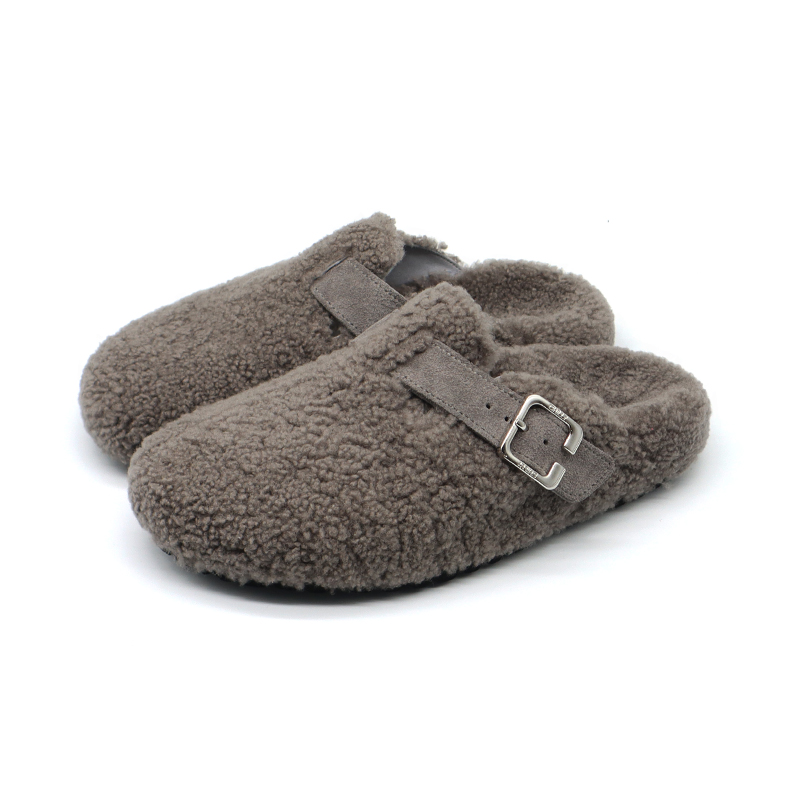 BEFFON/北风勃肯拖鞋女外穿新款秋冬棉拖毛毛鞋羊羔毛厚底软木鞋