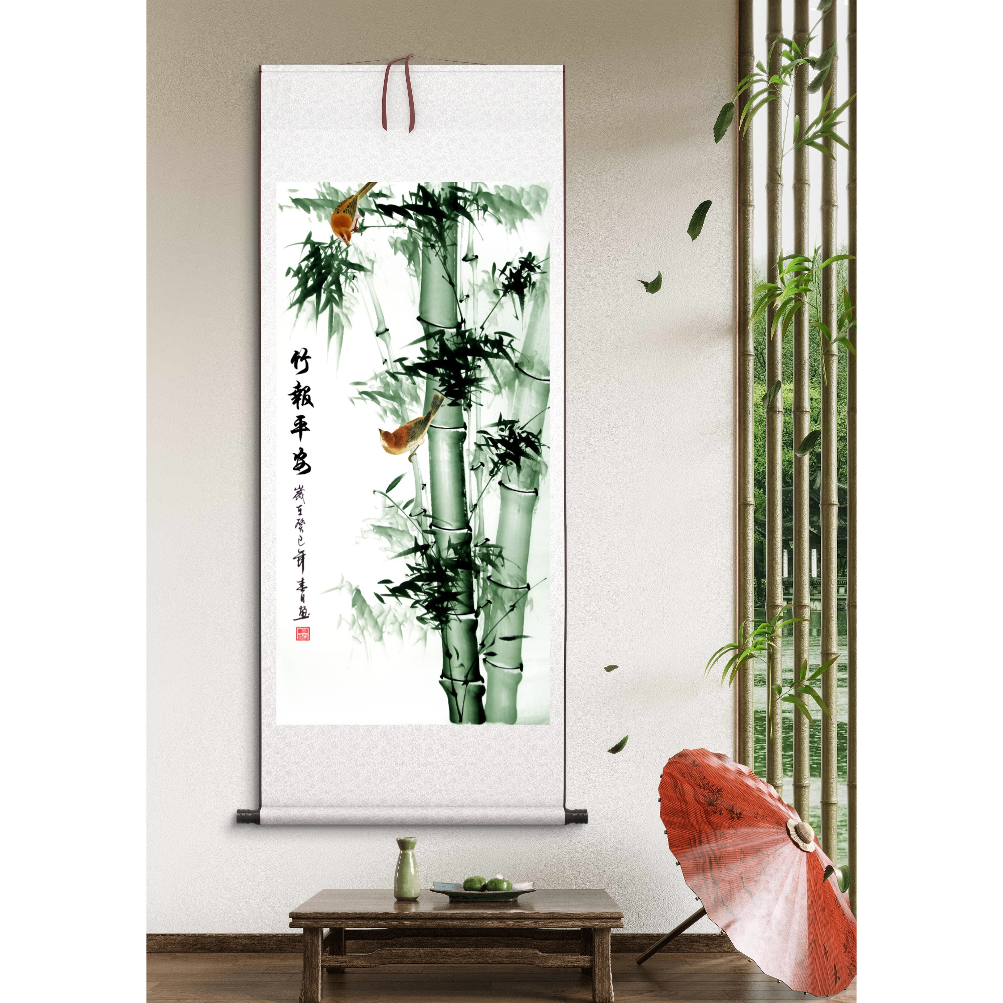 竹报平安 家和富贵装饰挂画玄关客厅书房卷轴挂画新款新中式D11