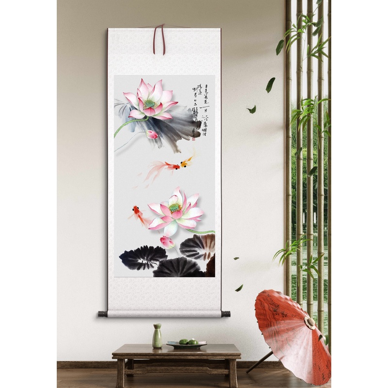 《水墨荷花》客厅书房茶室国风山水画挂画纯手工装裱玄关装饰l5