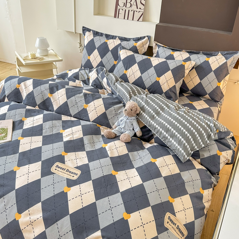 简约风100%纯棉四件套学生宿舍单人条格全棉三件套亲肤斜纹棉被罩