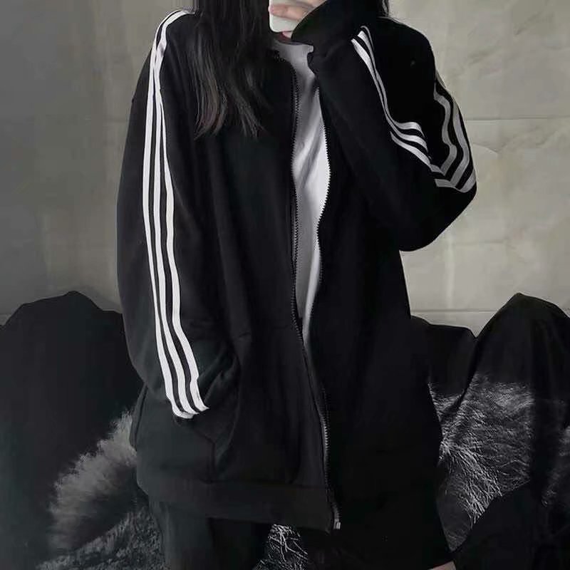 2023新款三条杠外套女韩版薄款夹克学生黑色棒球服女宽松bf潮