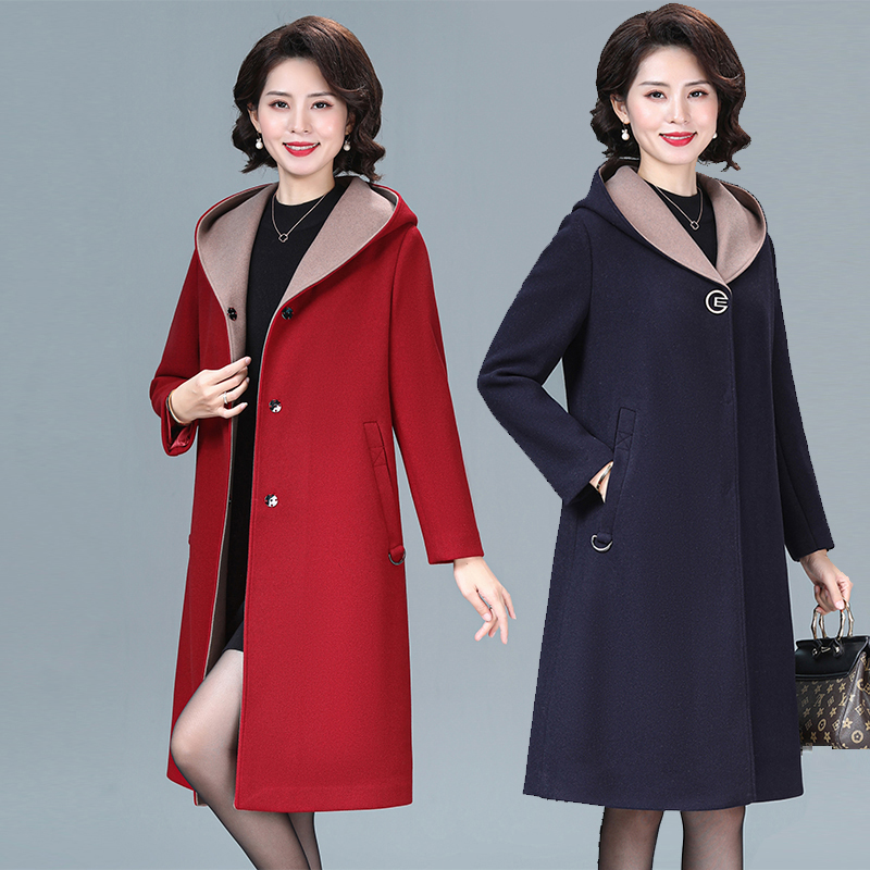 超时尚秋冬毛呢外套中年呢子大衣羊毛呢带里料A版瘦身显瘦妈妈装
