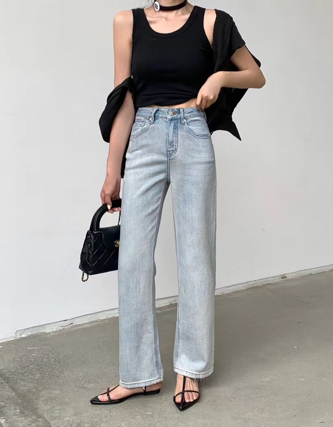 【241-300】2024加厚直筒纯色时尚高腰气质显瘦百搭ins女装牛仔裤