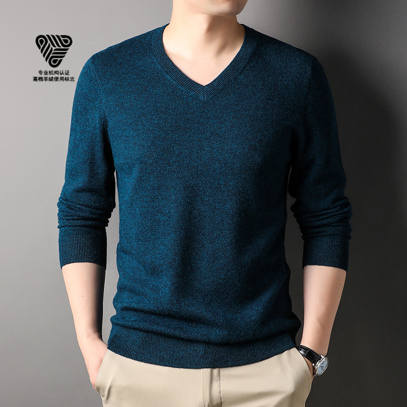 男士秋冬季针织纯色V领羊绒衫休闲打底衫2210