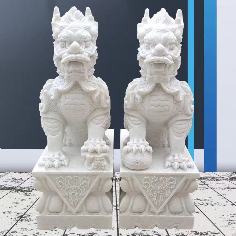 【厂家处理】石雕瑞兽麒麟一对天然汉白玉青石宅石麒麟别墅家用摆件
