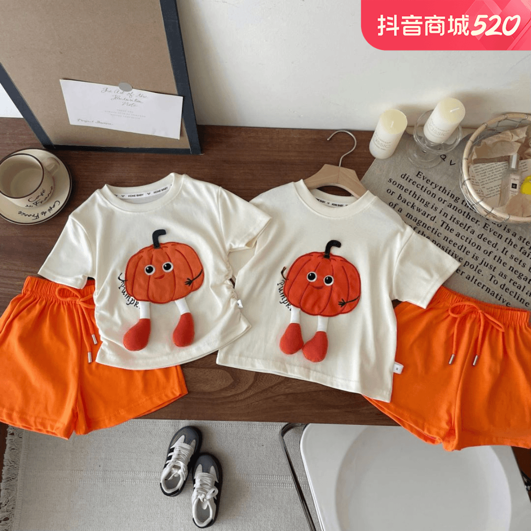 【立体南瓜套装】儿童运动休闲夏季印花韩版南瓜卡通时尚套装科学