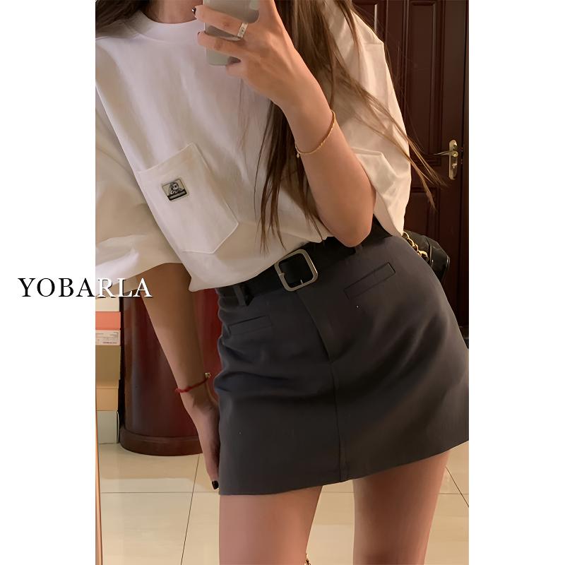 灰色西装半身裙女秋冬新款高腰大码显瘦遮肚子梨形身材a字短裙子