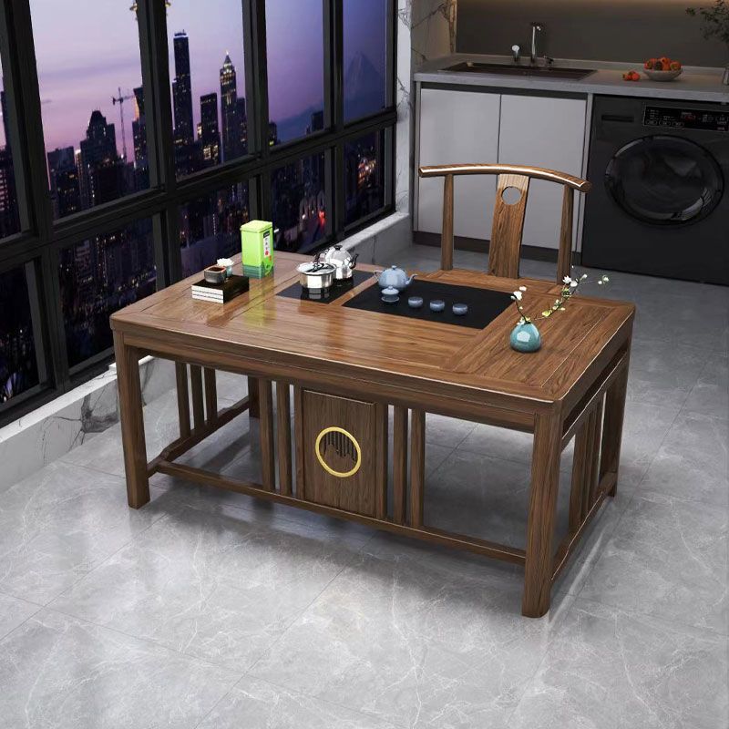 新疆包邮新中式阳台茶桌椅组合实木泡茶桌小户型茶桌一体一整套禅