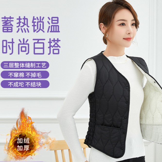 秋冬马甲女加绒加厚轻薄修身短款保暖背心贴身保暖防寒棉衣大码