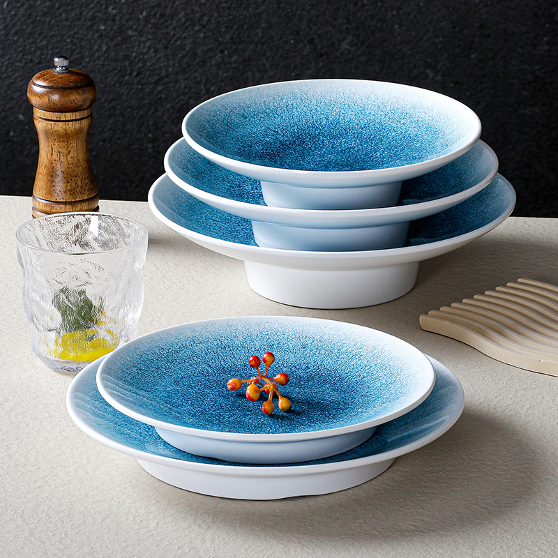 密胺餐具仿瓷点心餐盘圆形高脚盘子酒店饭店炒菜凉菜商用高颜值