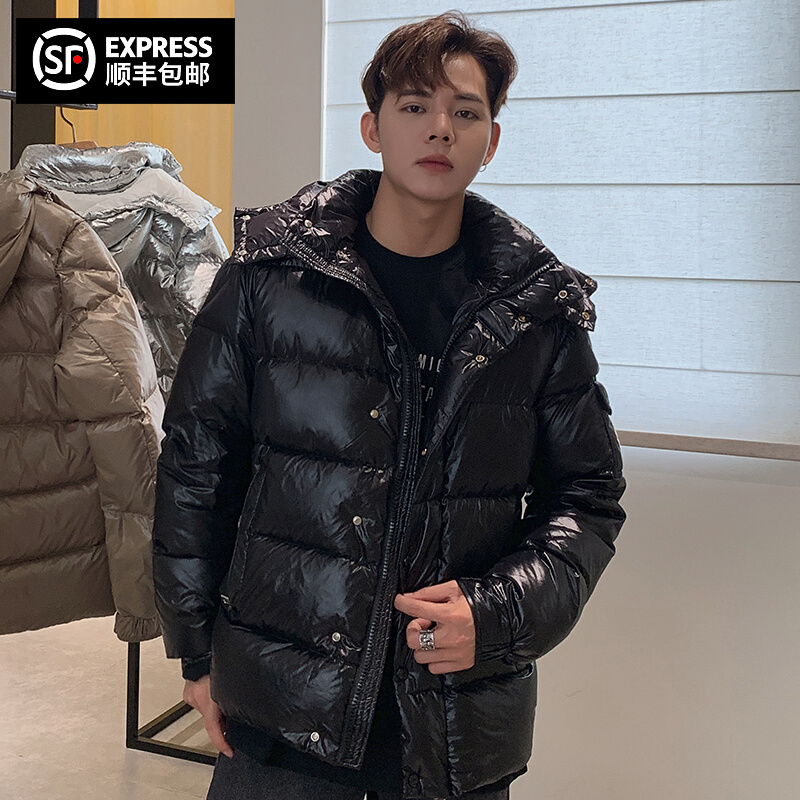 蒙口安白鹅羽绒服男冬季黑色新款轻奢加厚情侣连帽外套防寒保暖冬