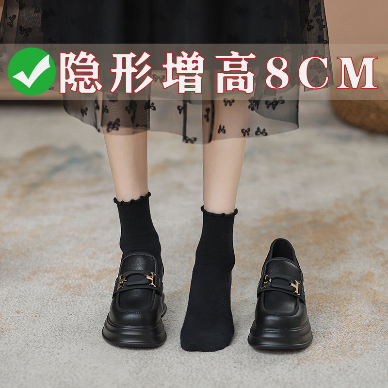 达芙妮沿荐厚底乐福鞋女2023年秋季新款方头高跟单鞋英伦风漆皮内
