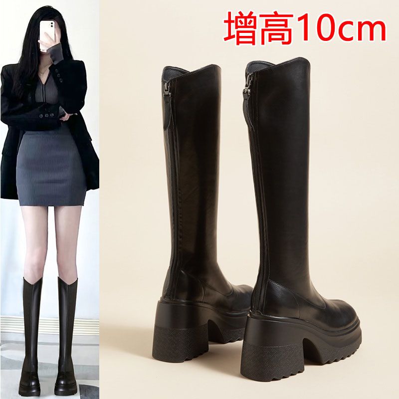 达芙妮沿荐女鞋增高10cm高跟长靴女2023秋冬新款小个子长靴厚底粗