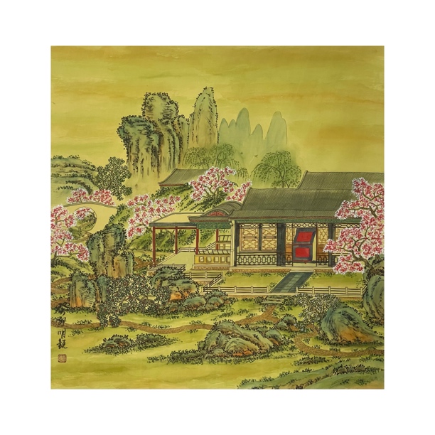山水楼阁 一组12张界画 绢本 茶室书房挂画 办公挂画 展厅 60*60