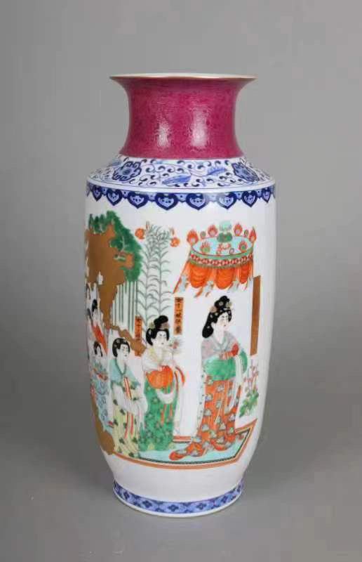 【洪公窑】——胭脂红趴花青花冬瓜瓶