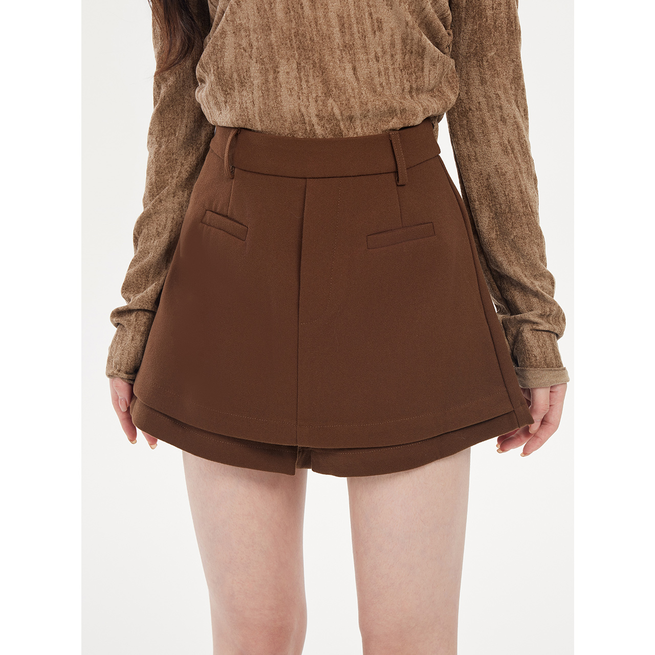 尔给秋季新品半身裙磨毛设计感显瘦百搭ins时尚高腰气质女士半裙