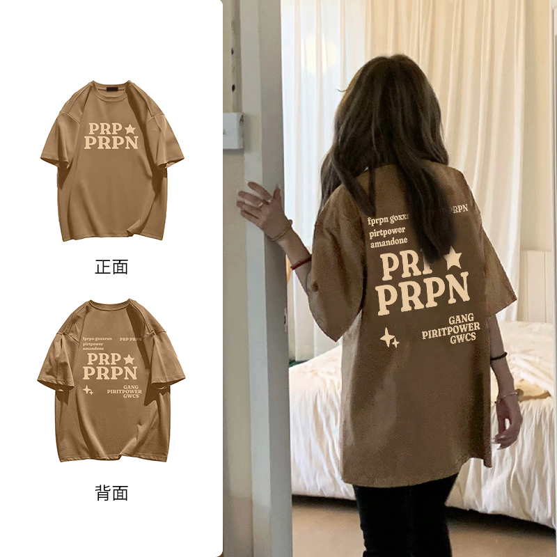 夏季新款美式潮牌复古印花纯棉短袖T恤设计感港风休闲上衣#N156