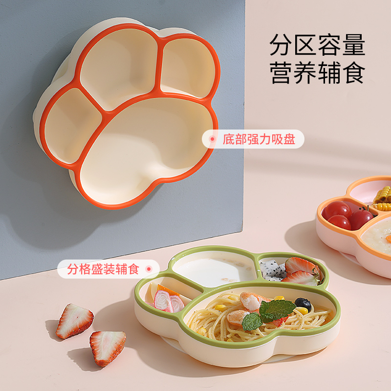 宝宝餐盘儿童餐具强力吸盘一体式分格婴儿硅胶吸管碗学吃饭训练勺