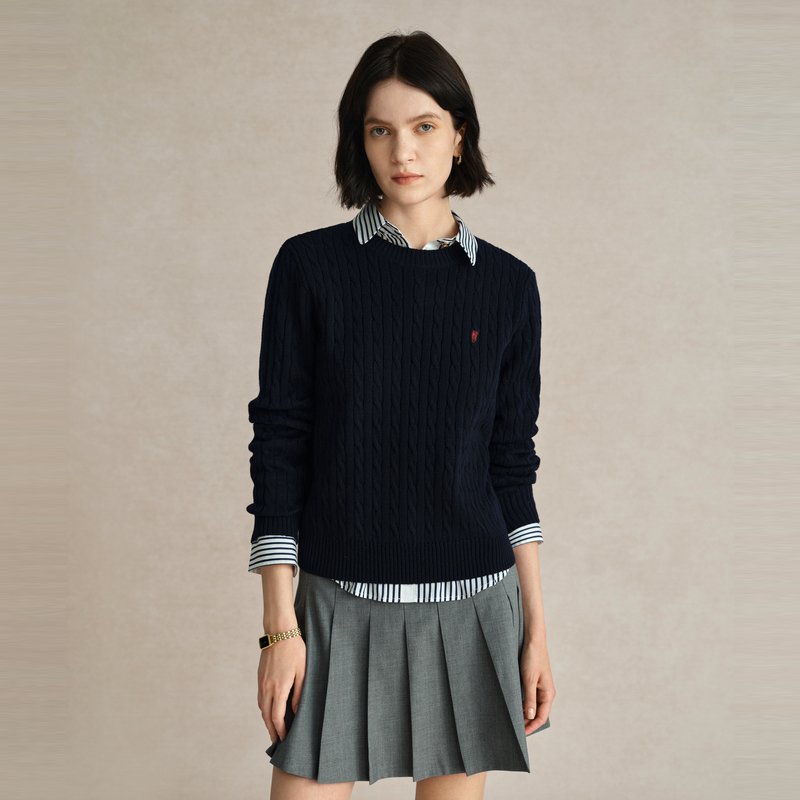 POLOWALK秋冬长袖时尚复古宽松休闲圆领运动套头针织衫W4358067