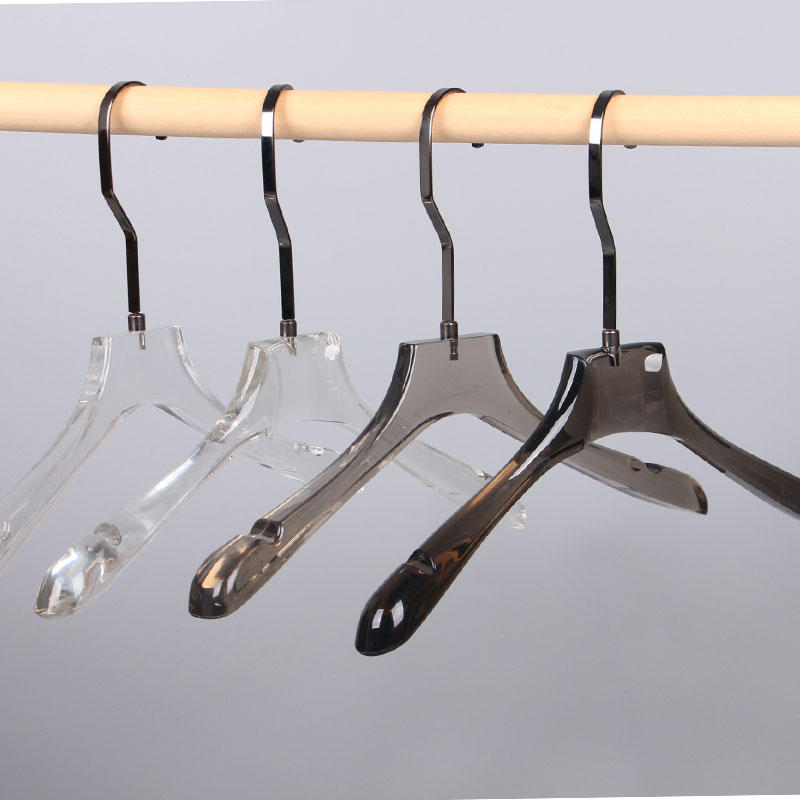 透明衣架服装店男女装亚克力烟灰色撑防滑衣挂西装展示架枪黑扁勾
