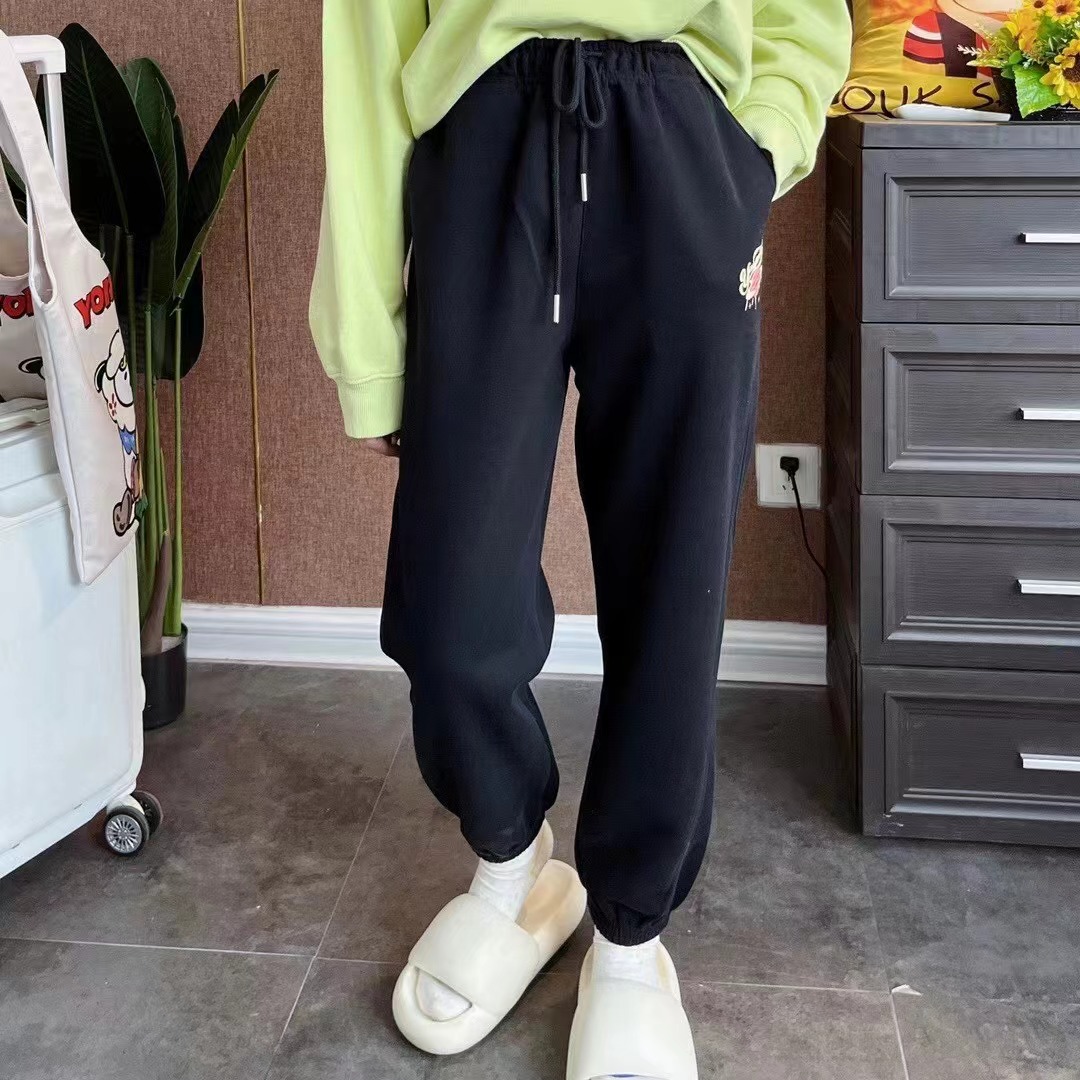 小羊纸袋2031春季刺绣显瘦胯宽梨形身材bi入卫裤休闲裤女百搭束脚