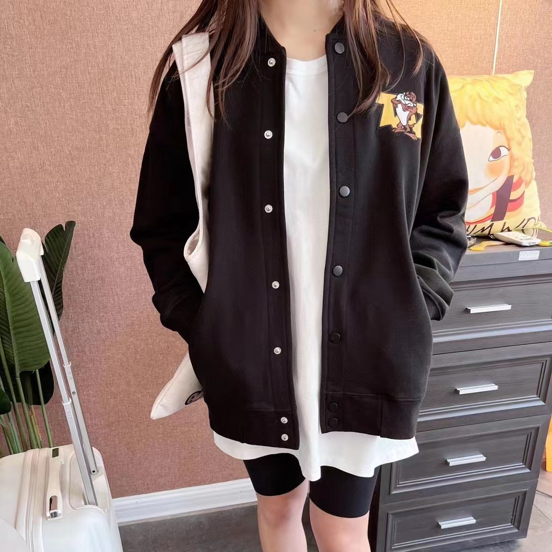 小羊纸袋8089大牙怪双股毛圈宽松贴布刺绣棒球服外套卫衣卫衣