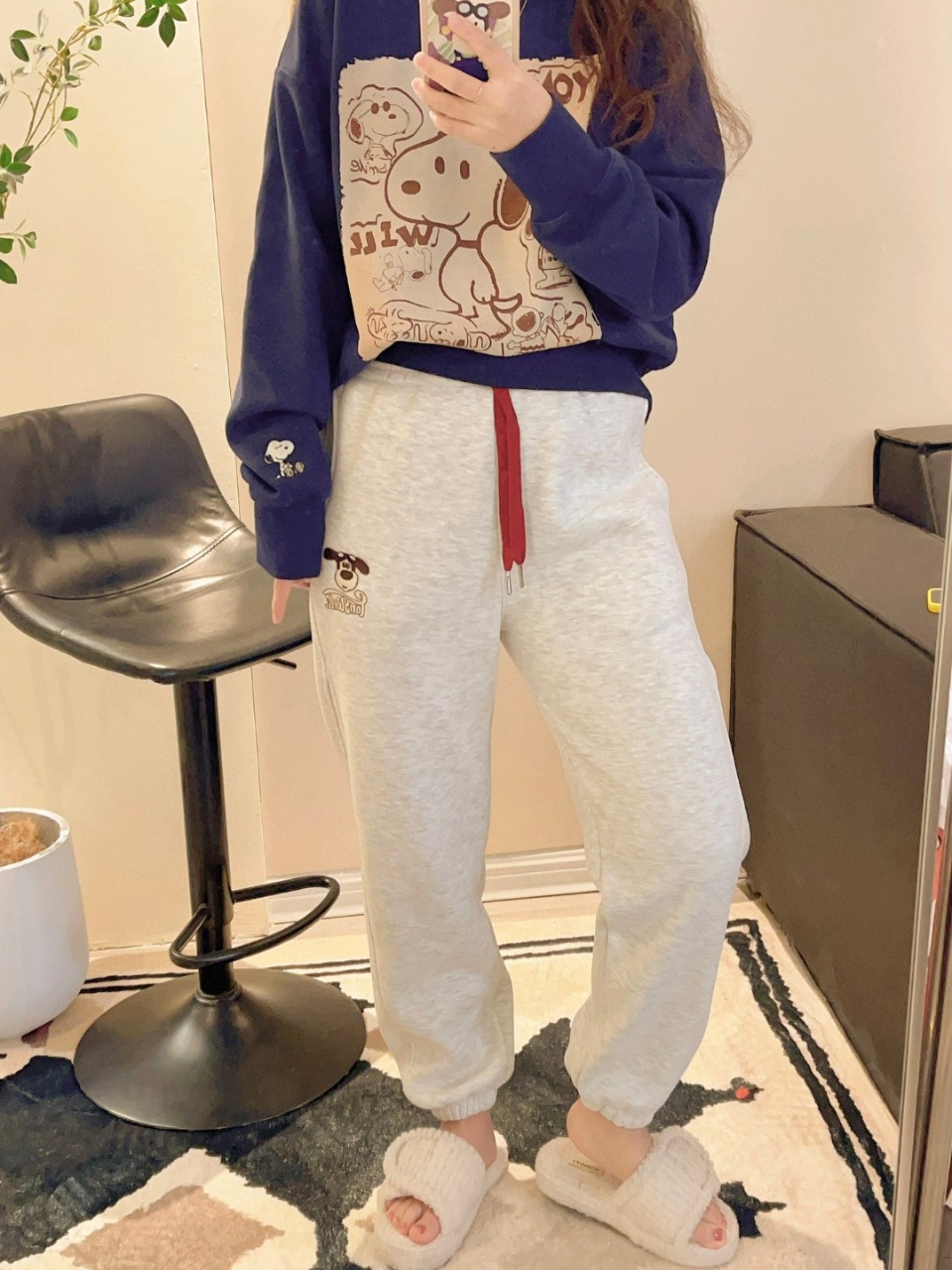 小羊纸袋冬2036大耳朵狗加绒加厚遮肉宽松显瘦休闲卫裤女