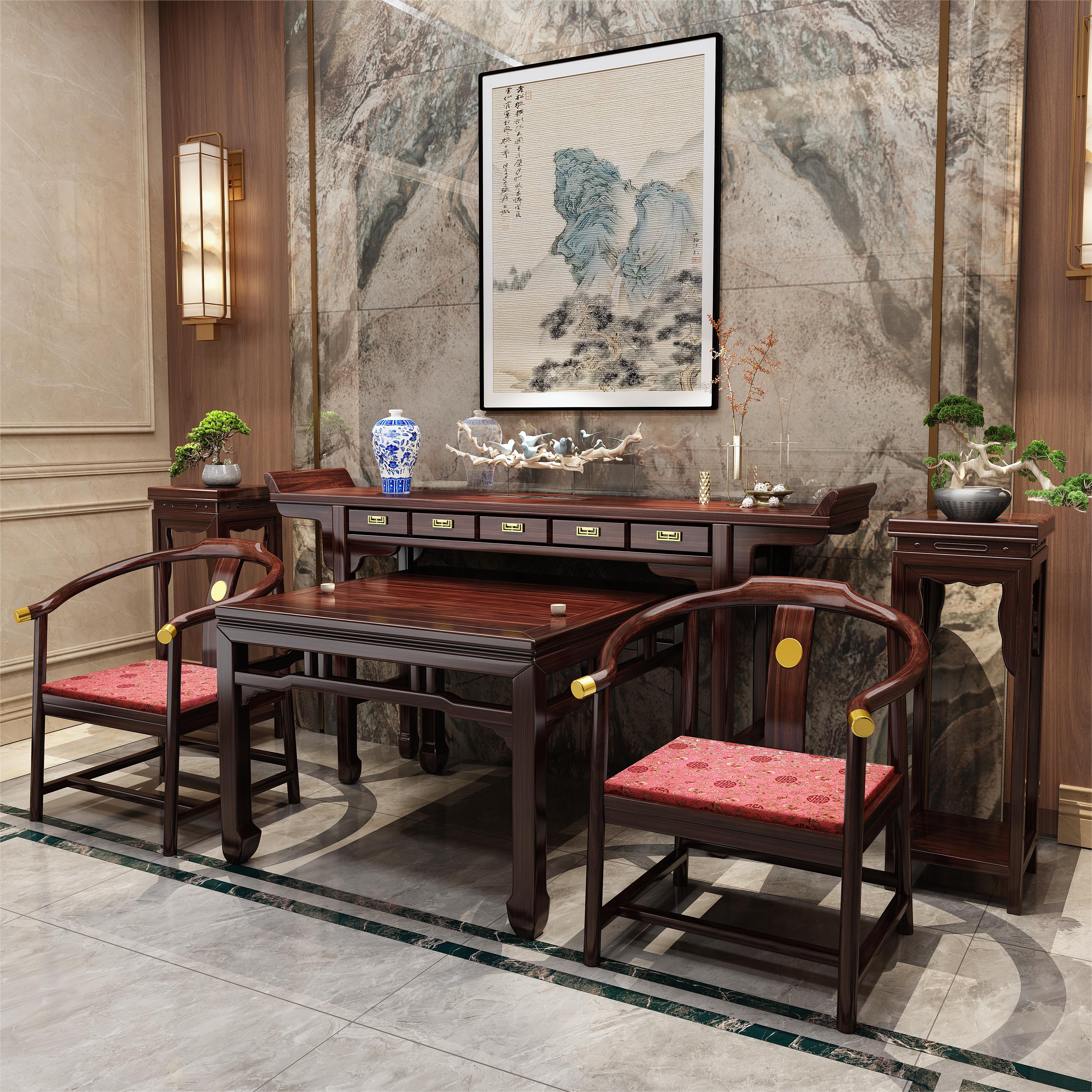 中堂室内结构六件套实木乌金木家用实木新中式大客厅中堂六件套