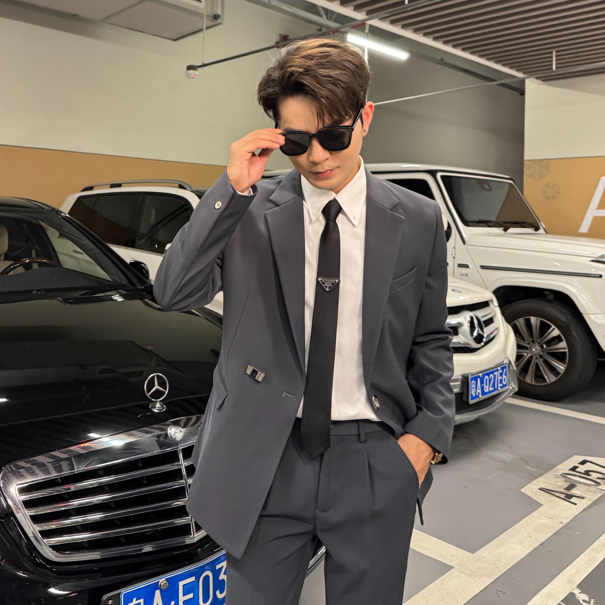 秋季新款侧扣金属西装外套简约高级轻熟休闲单西服男士 QX23652