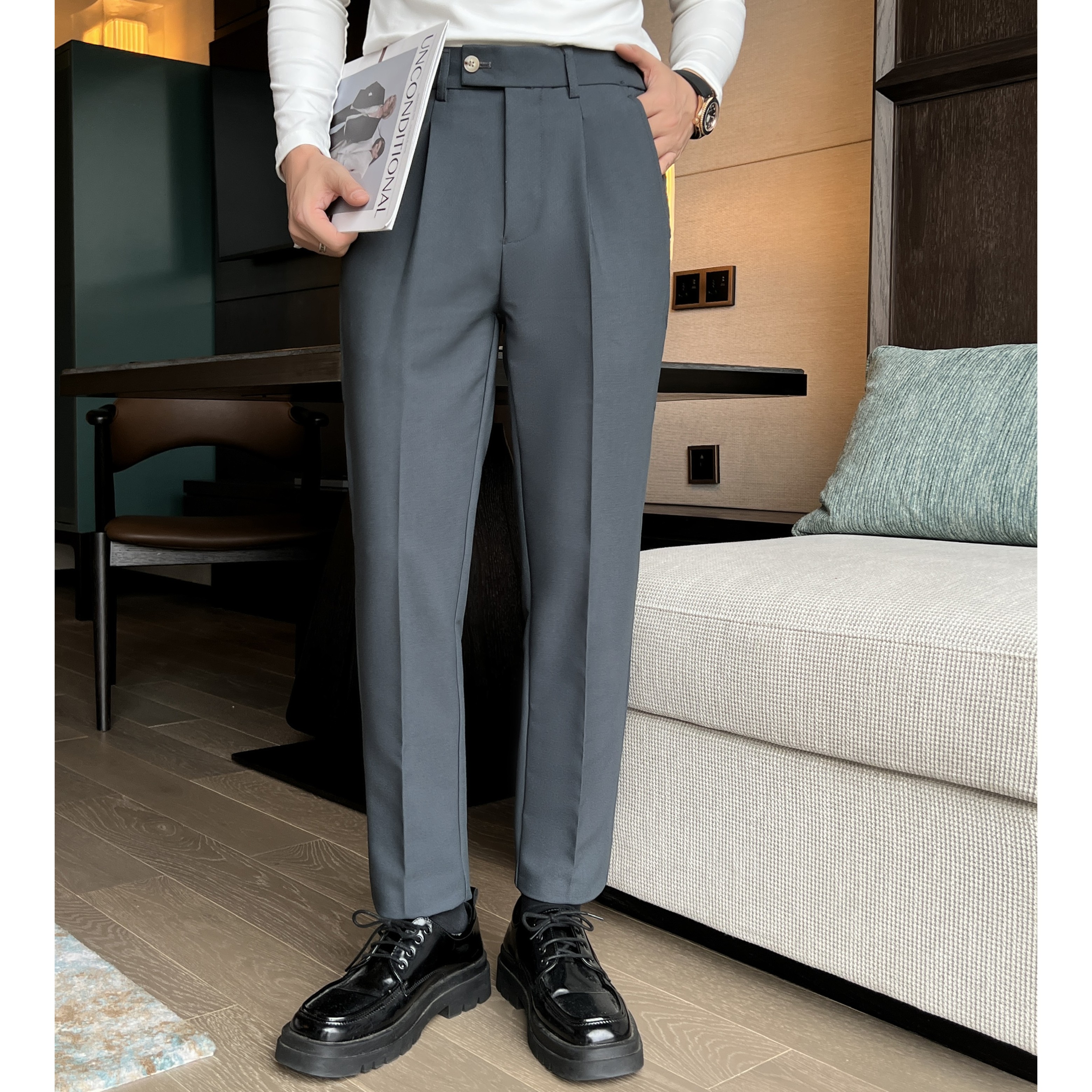 【润哥】秋季新款西裤男百搭裤子韩版潮流男士雅痞九分小西裤qk2208