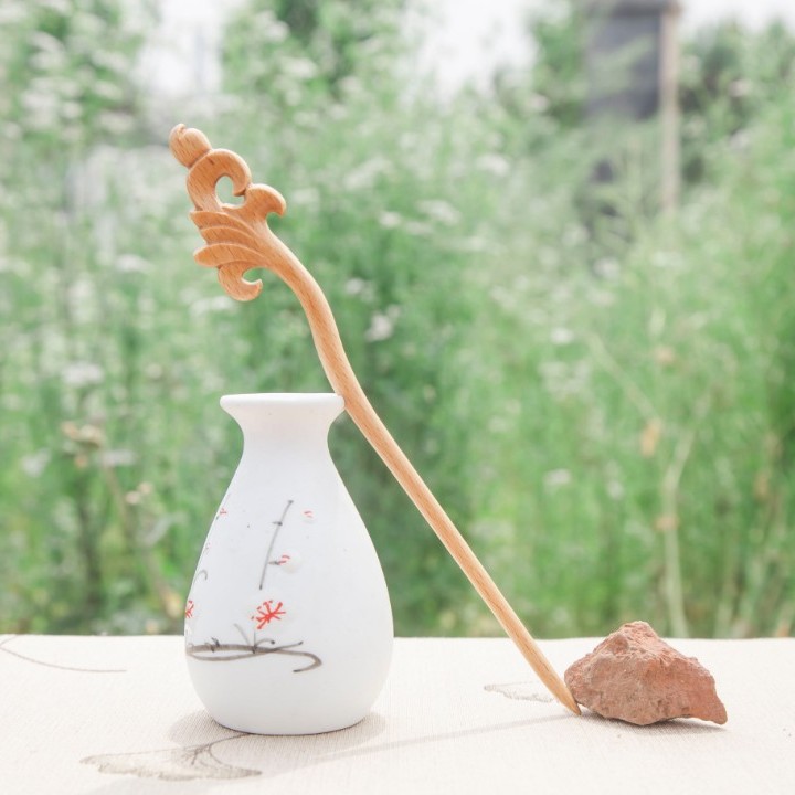 妃坊原创女神盘头--桃木桃花发叉发簪