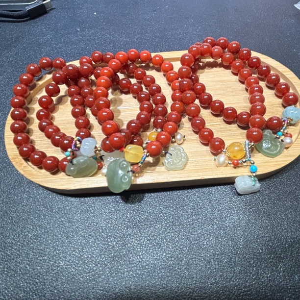 「乐铭珠宝」天然南红玛瑙手串合集搭和田玉吊坠尺寸8mm多样性发货