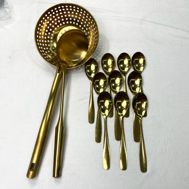 新疆包邮金色大勺+勺子3件套装