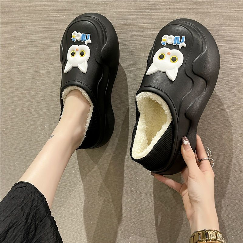 棉拖鞋女冬季室内包跟防水保暖增高厚底防滑少女风加绒可外穿棉鞋