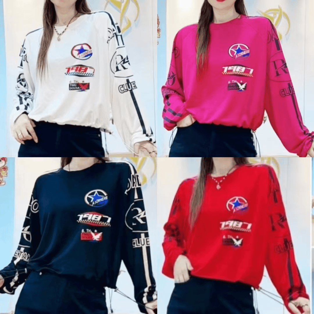 春秋新品字母长袖恤打底高级感潮品酷风大衫下摆抽绳舒适冰棉901