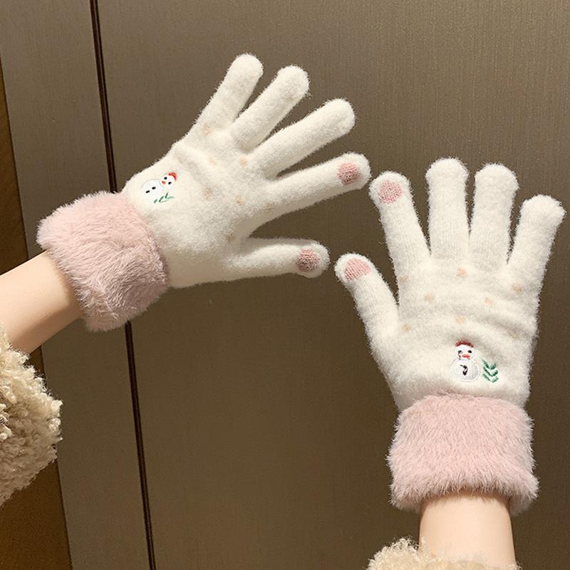 手套冬季女可爱骑行保暖加绒加厚防寒学生毛线秋冬天可触控屏幕棉