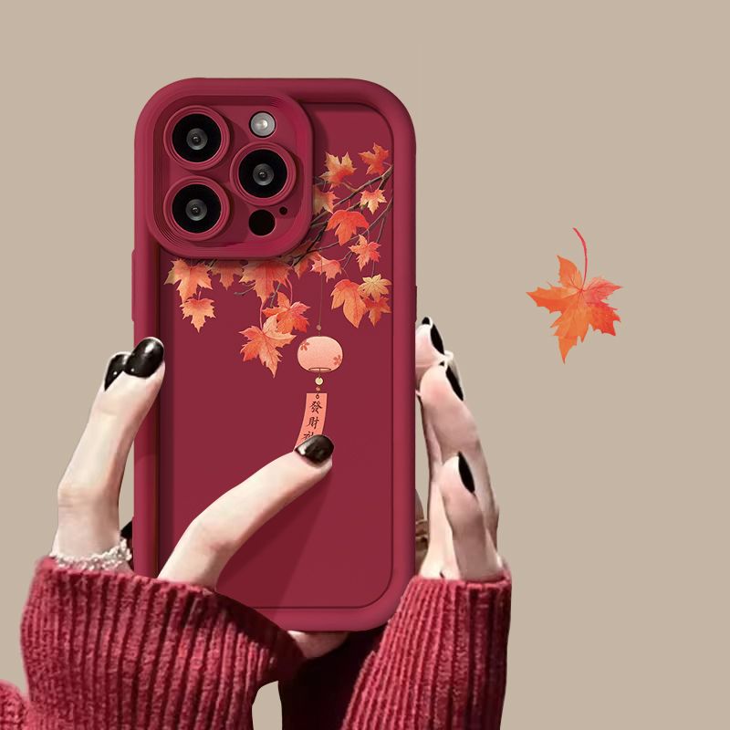 适用苹果15promax手机壳新款iphone14高级感13pro复古风12枫叶
