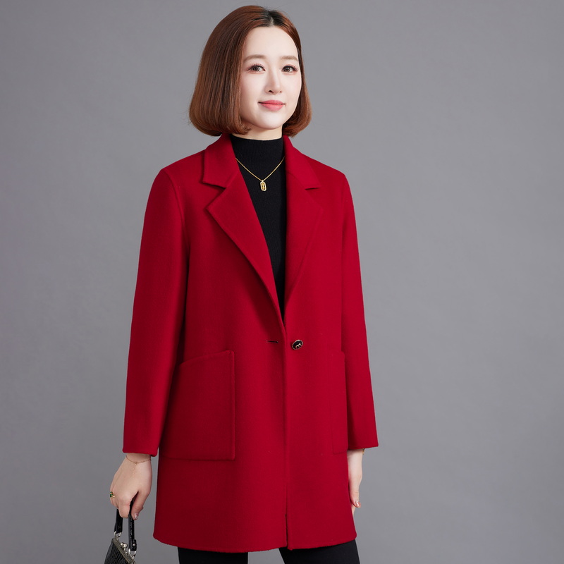 中老年妈妈款双面羊绒大衣女士50岁中年气质短款羊毛呢秋冬装外套