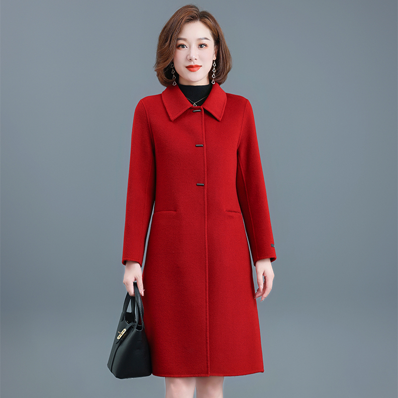 妈妈秋冬装外套中老年高端双面羊毛大衣女高贵新款中长款气质显瘦