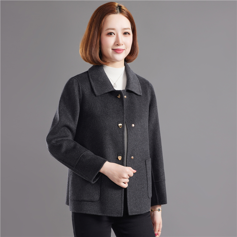 中老年妈妈款双面羊绒大衣女士50岁中年气质短款羊毛呢秋冬装外套