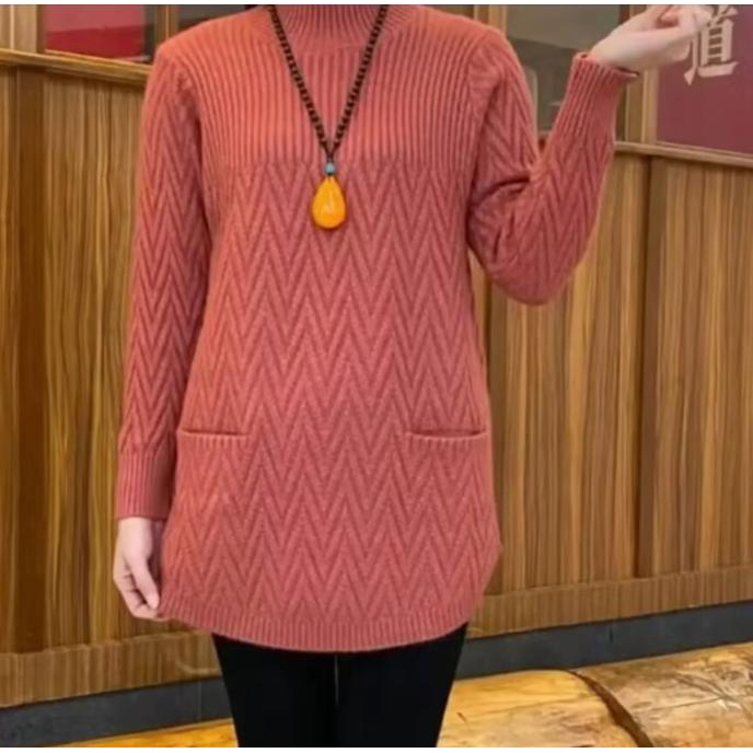 2024宽松大码秋冬新款毛衣女显瘦针织衫女中长款圆领外穿打底衫上