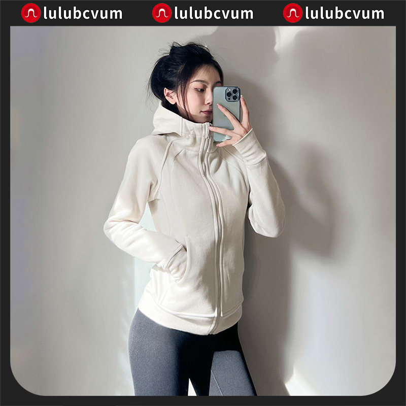 lulu秋冬连帽高领运动外套女健身服加绒加厚宽松运动跑步休闲卫衣