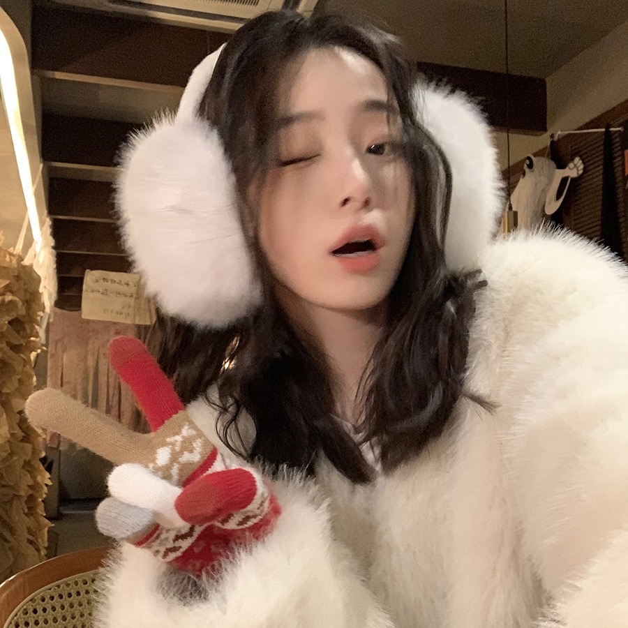 白色韩版软萌可爱大号毛绒耳捂子保暖防冻护耳冬季耳罩女耳套耳暖
