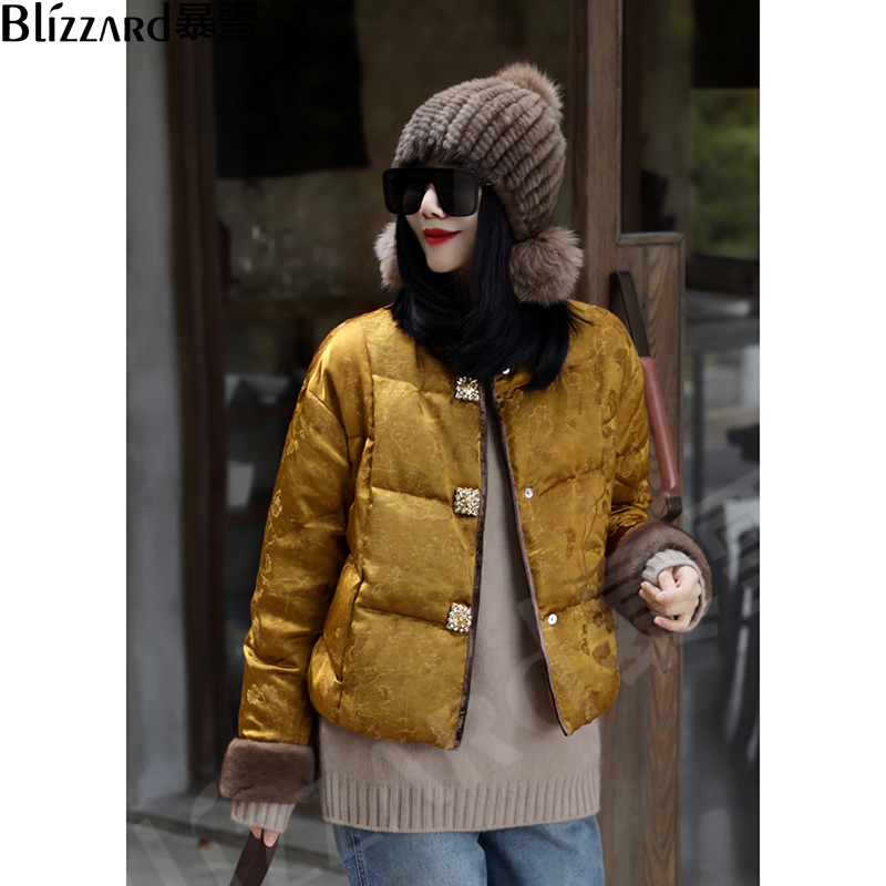 【国风黄】轻奢立体拼接狐狸毛2025冬季高级感90白鹅绒服新款