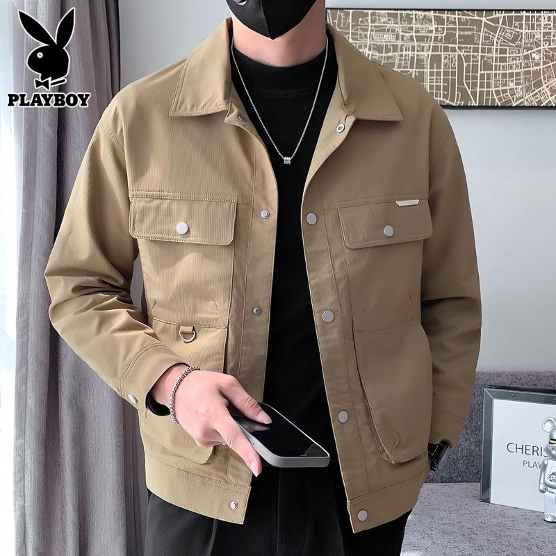 PLAYBOY工装夹克男士卡其色外套2024秋冬季新款潮休闲帅气上衣男