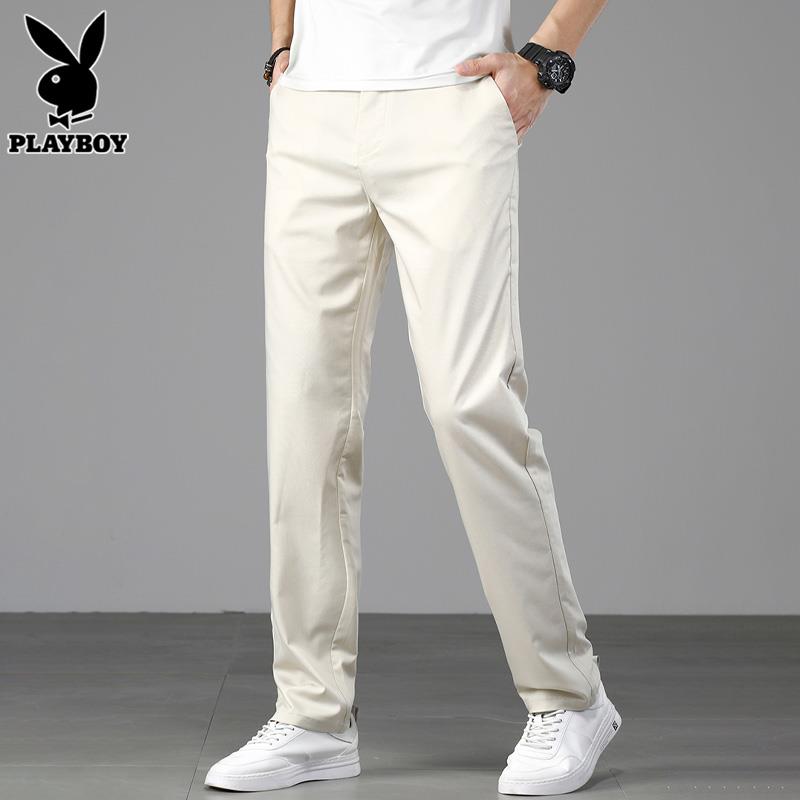PLAYBOY秋冬季休闲裤男士直筒长裤2023新款潮宽松百搭米白西裤男