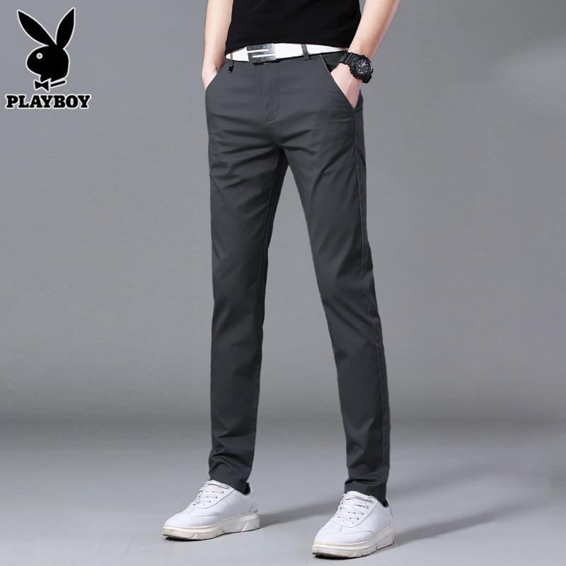PLAYBOY百搭休闲裤男士2023秋冬新款加绒西裤时尚修身烟管裤子男
