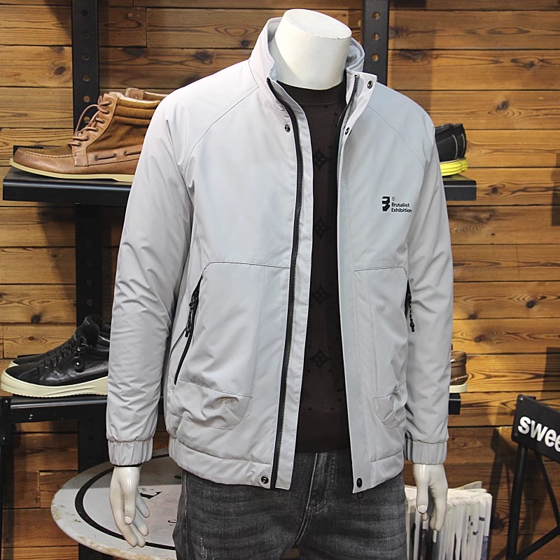 冬季男立领棉衣夹克简约弧形拼接拉链口袋时尚修身保暖二棉夹克